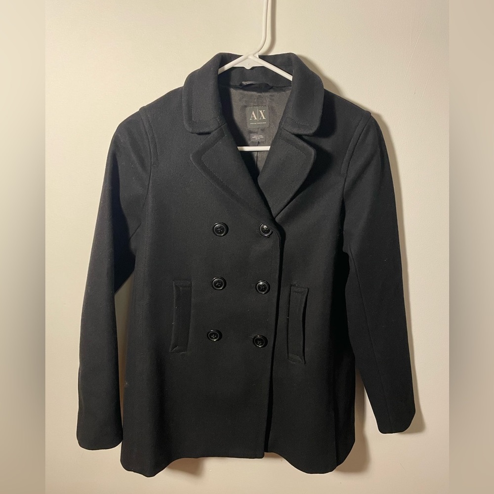 ARMANI Exchange A|X Womens Sz XS Heavy Italian Fabric Wool Pea Coat Black